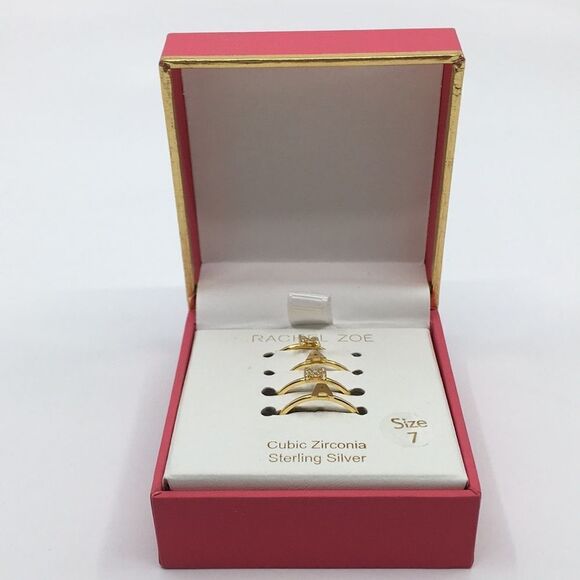 NIB Rachel Zoe Sterling Silver Vermeil Cubic Zirconia Mama Stacking Rings Sz 7 - Picture 2 of 11